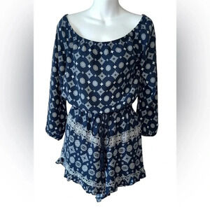 Rue21 Navy and White Patterned Jumpsuit